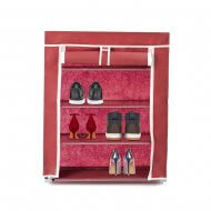 Тканевый шкаф для обуви на 4 полки 60х30х72 см темно-красный